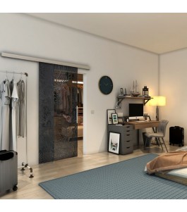 Glasschiebetür SLIM-LINE - Fineprint Model 056 Schwarz auf Grauglas