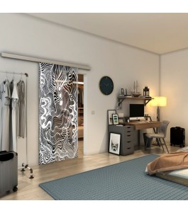 Glasschiebetür SLIM-LINE - Fineprint Model 056 Weiss auf Grauglas