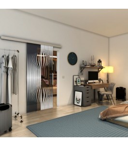 Glasschiebetür SLIM-LINE - Fineprint Model 059 Weiss auf Grauglas