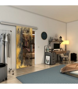 Glasschiebetür SLIM-LINE - Fineprint Model 061 Gold auf Grauglas