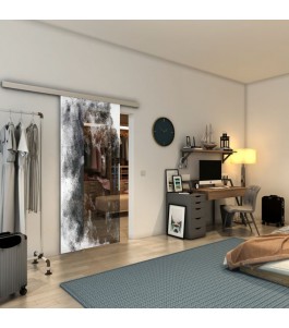 Glasschiebetür SLIM-LINE - Fineprint Model 061 Weiss auf Grauglas