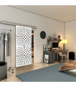 Glasschiebetür SLIM-LINE - Fineprint Model 071 Weiss auf Grauglas
