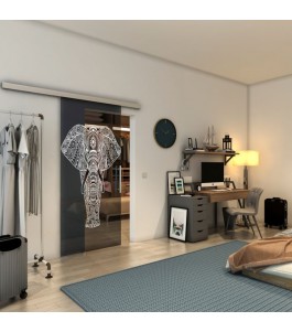 Glasschiebetür SLIM-LINE - Fineprint Model 078 Weiss auf Grauglas