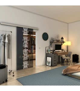 Glasschiebetür SLIM-LINE - Fineprint Model 081 Weiss auf Grauglas