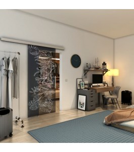 Glasschiebetür SLIM-LINE - Fineprint Model 082 Weiss auf Grauglas