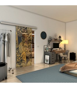 Glasschiebetür SLIM-LINE - Fineprint Model 083 Gold auf Grauglas