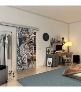 Glasschiebetür SLIM-LINE - Fineprint Model 083 Weiss auf Grauglas