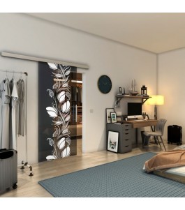 Glasschiebetür SLIM-LINE - Fineprint Model 086 Weiss auf Grauglas
