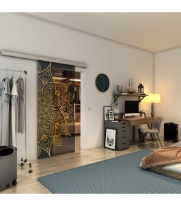 Glasschiebetür SLIM-LINE - Fineprint Model 088 Gold auf Grauglas