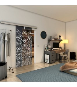 Glasschiebetür SLIM-LINE - Fineprint Model 089 Weiss auf Grauglas