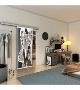 Glasschiebetür SLIM-LINE - Fineprint Model 097 Weiss auf Grauglas
