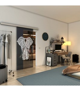 Glasschiebetür SLIM-LINE - Fineprint Model 098 Weiss auf Grauglas