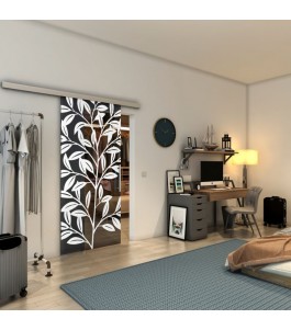 Glasschiebetür SLIM-LINE - Fineprint Model 099 Weiss auf Grauglas