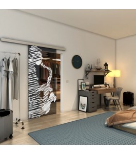 Glasschiebetür SLIM-LINE - Fineprint Model 106 Weiss auf Grauglas