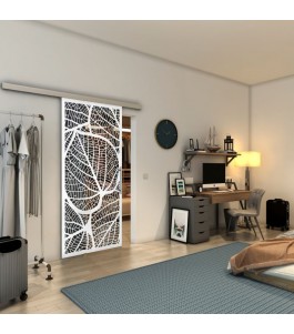 Glasschiebetür SLIM-LINE - Fineprint Model 107 Weiss auf Grauglas