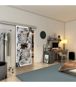 Glasschiebetür SLIM-LINE - Fineprint Model 108 Weiss auf Grauglas