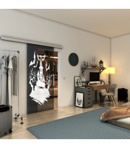 Glasschiebetür SLIM-LINE - Fineprint Model 114 Weiss auf Grauglas