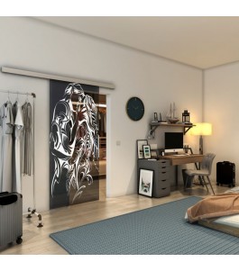 Glasschiebetür SLIM-LINE - Fineprint Model 116 Weiss auf Grauglas