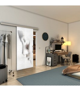 Glasschiebetür SLIM-LINE - Fineprint Model 120 Weiss auf Grauglas