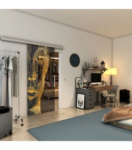 Glasschiebetür SLIM-LINE - Fineprint Model 123 Gold auf Grauglas