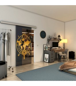 Glasschiebetür SLIM-LINE - Fineprint Model 127 Gold auf Grauglas