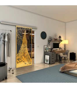 Glasschiebetür SLIM-LINE - Fineprint Model 132 Gold auf Grauglas