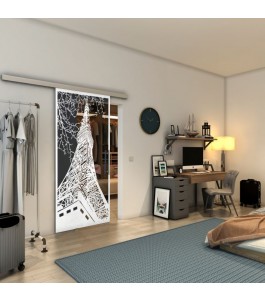 Glasschiebetür SLIM-LINE - Fineprint Model 132 Weiss auf Grauglas