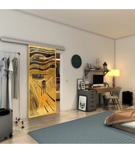 Glasschiebetür SLIM-LINE - Fineprint Model 133 Gold auf Grauglas