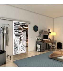 Glasschiebetür SLIM-LINE - Fineprint Model 133 Weiss auf Grauglas