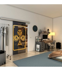 Glasschiebetür SLIM-LINE - Fineprint Model 135 Gold auf Grauglas