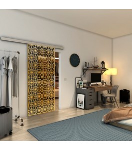 Glasschiebetür SLIM-LINE - Fineprint Model 143 Gold auf Grauglas