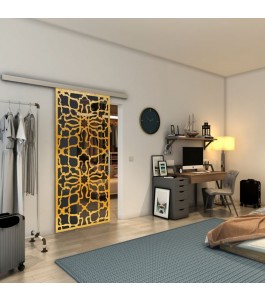 Glasschiebetür SLIM-LINE - Fineprint Model 150 Gold auf Grauglas