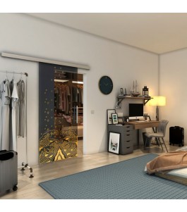 Glasschiebetür SLIM-LINE - Fineprint Model 155 Gold auf Grauglas
