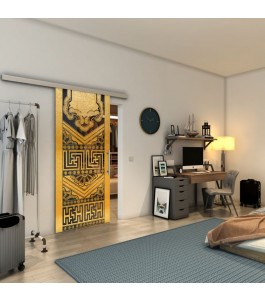 Glasschiebetür SLIM-LINE - Fineprint Model 156 Gold auf Grauglas