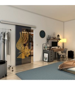 Glasschiebetür SLIM-LINE - Fineprint Model 157 Gold auf Grauglas