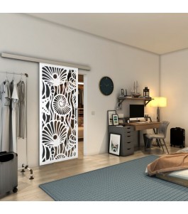 Glasschiebetür SLIM-LINE - Fineprint Model 165 Weiss auf Grauglas