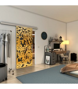 Glasschiebetür SLIM-LINE - Fineprint Model 170 Gold auf Grauglas