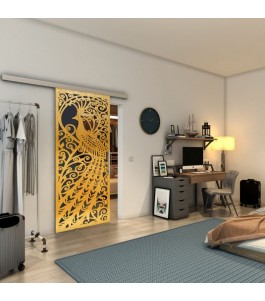 Glasschiebetür SLIM-LINE - Fineprint Model 172 Gold auf Grauglas