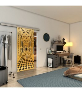 Glasschiebetür SLIM-LINE - Fineprint Model 181 Gold auf Grauglas