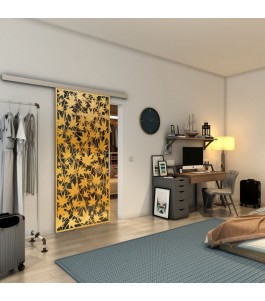 Glasschiebetür SLIM-LINE - Fineprint Model 192 Gold auf Grauglas