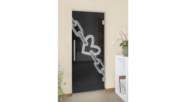 Pendeltüren-Lasergravur auf Grauglas Love