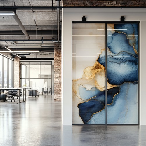 Kreative Fotoprint Glasschiebetüren für moderne Räume